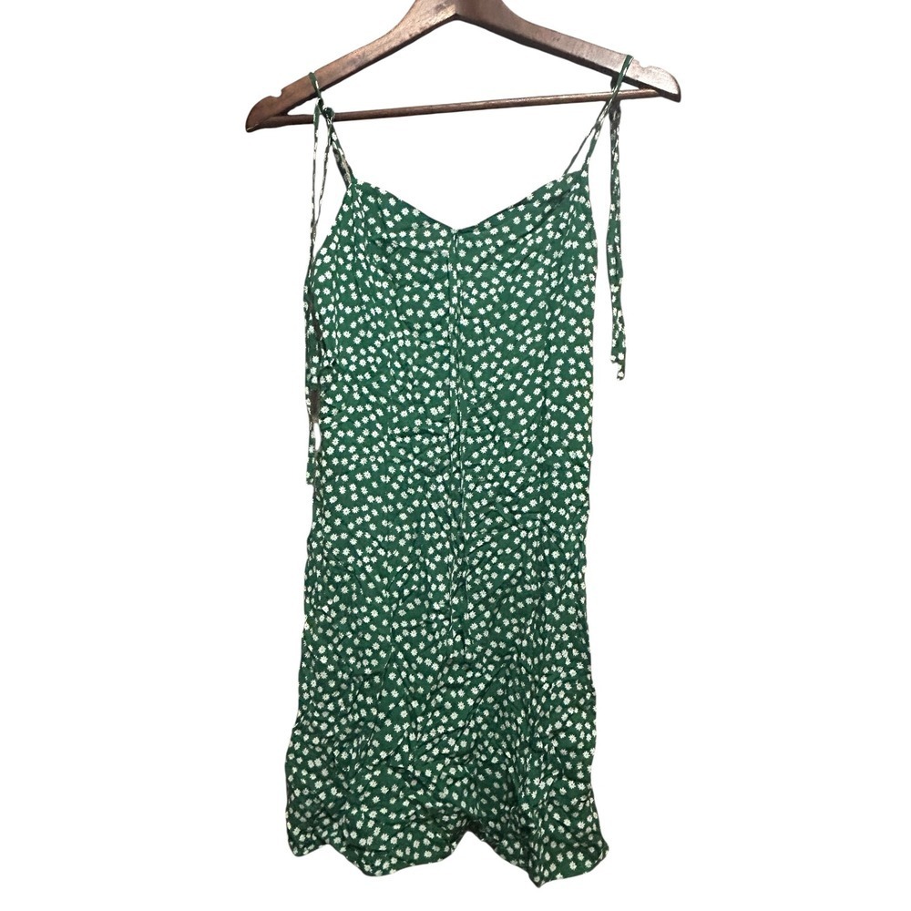 ROMWE Green White Ditsy Floral Print Spaghetti‎ Strap Mini Dress Size S